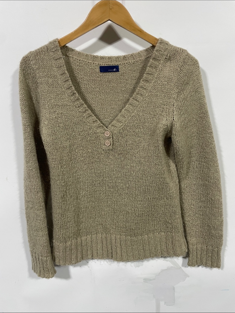 V-Neck Beige Women's Sweater with Button Detail